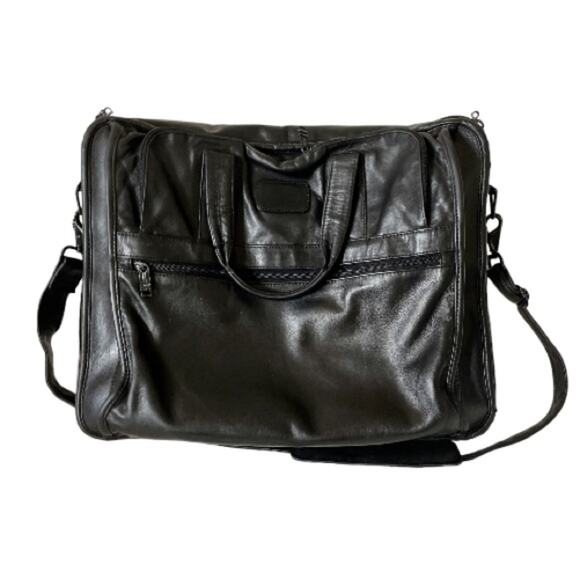 Tumi Black Leather Expandable Padded Laptop Briefcase Messenger Bag - Picture 6 of 12